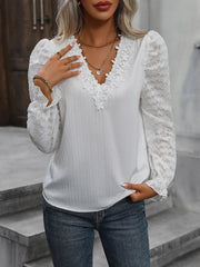 V-Neck Flounce Sleeve Blouse - Flyclothing LLC