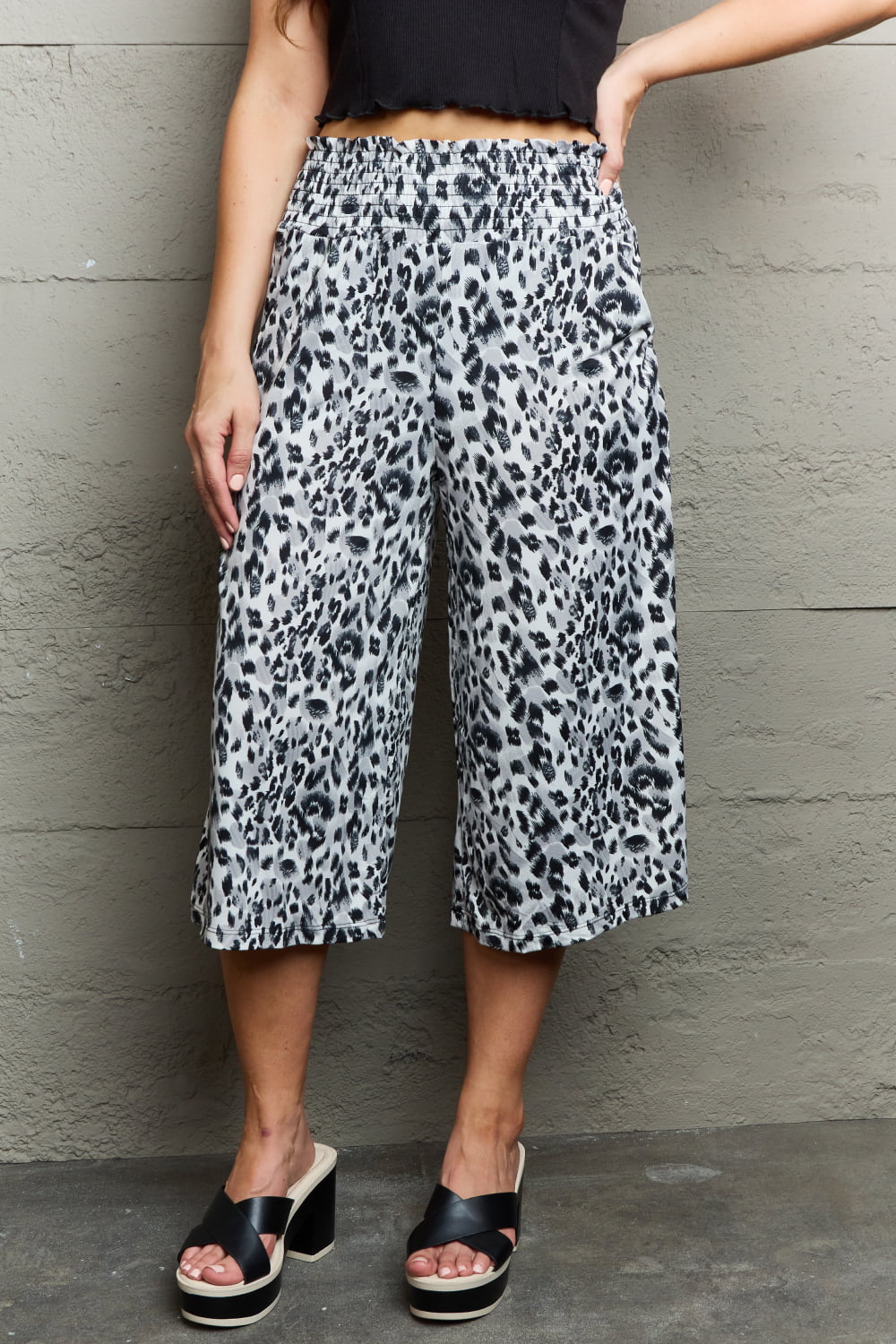 Ninexis Leopard High Waist Flowy Wide Leg Pants with Pockets - Flyclothing LLC