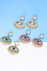 Evil Eye Shape Rhinestone Zinc Alloy Synthetic Dangle Earrings - Flyclothing LLC