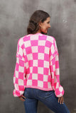 Checkered Open Front Drop Shoulder Cardigan - Flyclothing LLC