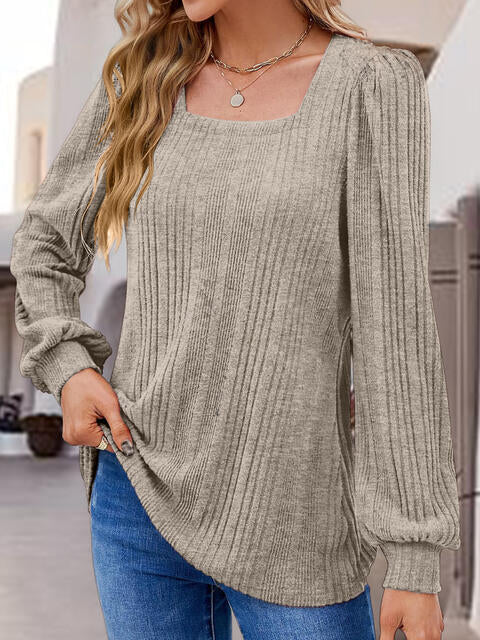 Square Neck Long Sleeve Top - Flyclothing LLC