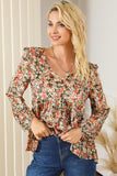 Floral V-Neck Babydoll Blouse - Flyclothing LLC