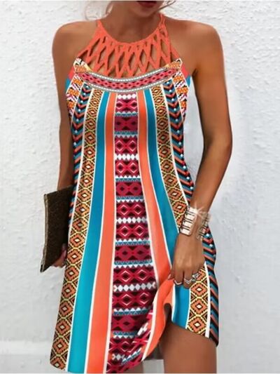 Printed Grecian Neck Mini Dress - Flyclothing LLC