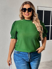 Plus Size Round Neck Flounce Sleeve Blouse - Flyclothing LLC