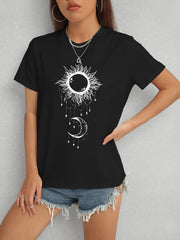 Sun & Moon Graphic Round Neck T-Shirt - Flyclothing LLC