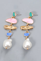 Abnormal Shpae Zinc Alloy Synthetic Pearl Dangle Earrings - Flyclothing LLC