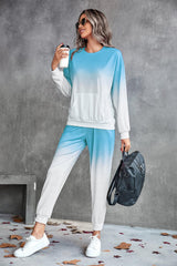 Gradient Round Neck Sweatshirt and Joggers Set - Flyclothing LLC