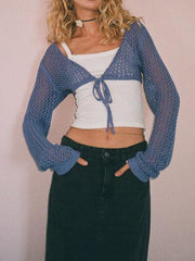 Openwork Tied Dropped Shoulder Cardigan - Flyclothing LLC