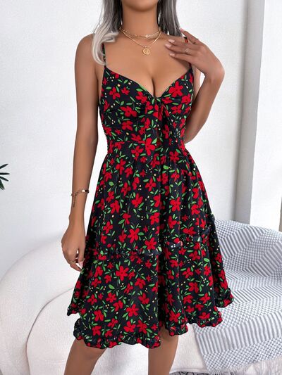 Printed Plunge Cap Sleeve Cami Dress - Flyclothing LLC