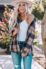 Plaid Side Slit Curved Hem Shirt - Flyclothing LLC