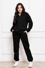 Half Zip Long Sleeve Sweatshirt and Pants Set - Flyclothing LLC