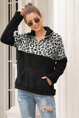 Two-Tone Zip-Up Turtle Neck Dropped Shoulder Sweatshirt - Flyclothing LLC