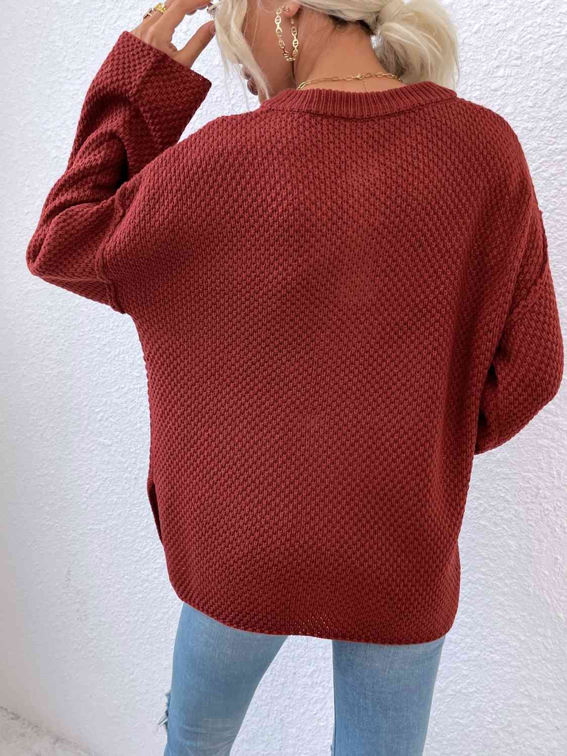 Quarter-Button Slit Sweater - Flyclothing LLC