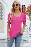 Eyelet Square Neck Short Sleeve T-Shirt - Flyclothing LLC