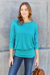 Basic Bae Full Size Round Neck Batwing Sleeve Blouse - Flyclothing LLC