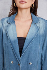 Lapel Collar Washed Denim Top - Trendsi