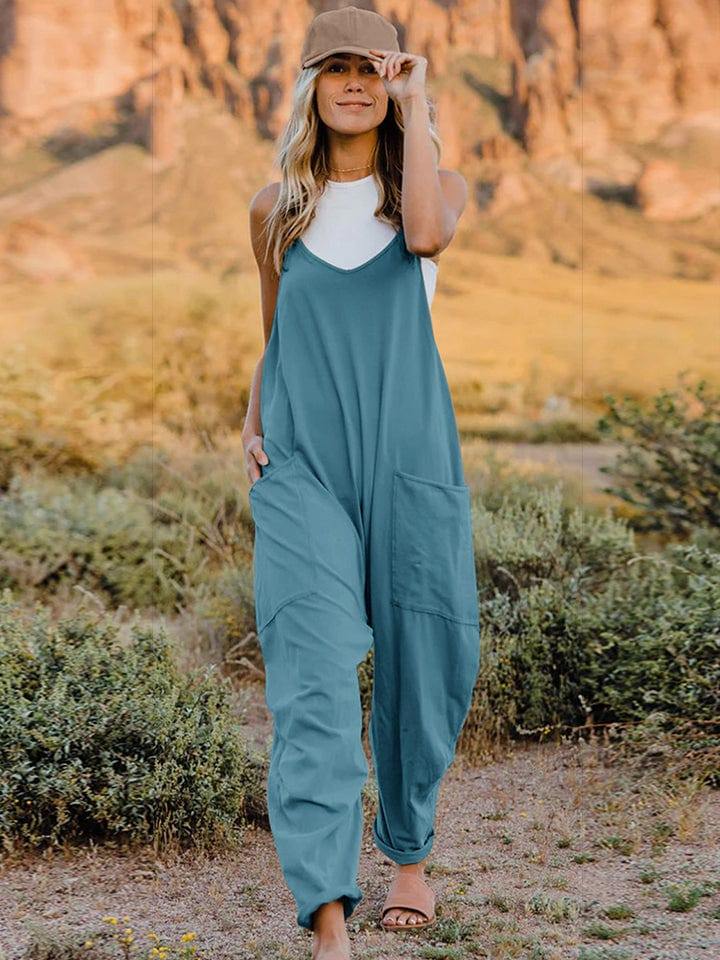 Double Take  V-Neck Sleeveless Jumpsuit with Pocket - Trendsi