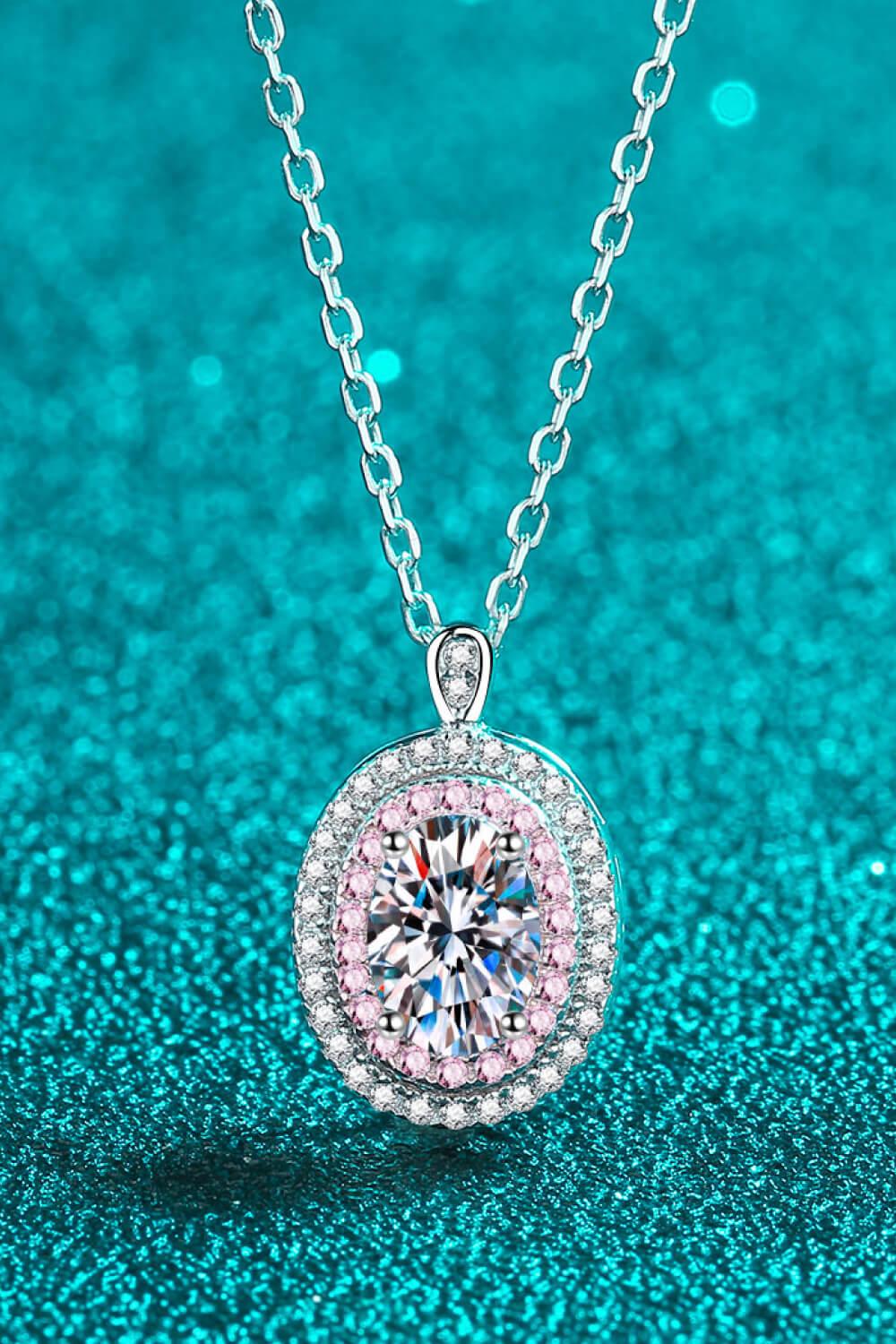 925 Sterling Silver Rhodium-Plated 1 Carat Moissanite Pendant Necklace - Flyclothing LLC