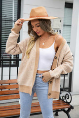 Striped V-Neck Dropped Shoulder Button-Up Cardigan - Flyclothing LLC