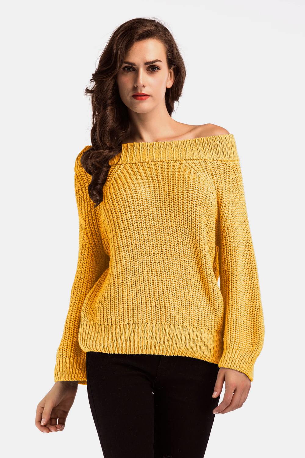 Mustard yellow off outlet the shoulder sweater