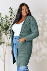 Basic Bae Full Size Ribbed Open Front Long Sleeve Cardigan - Flyclothing LLC