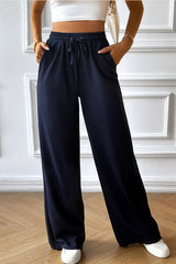 Drawstring Wide Leg Pants with Pocketed - Flyclothing LLC