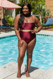 Marina West Swim Wave Break Contrast Trim One-Piece in Wine - Flyclothing LLC