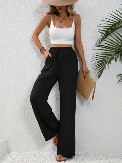 Wide Leg Drawstring Pants - Flyclothing LLC