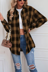 Plaid Button Up Dropped Shoulder Outerwear - Flyclothing LLC