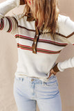 Striped Collared Neck Rib-Knit Top - Flyclothing LLC