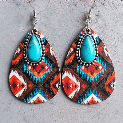 Artificial Turquoise Geometric Teardrop Earrings - Flyclothing LLC