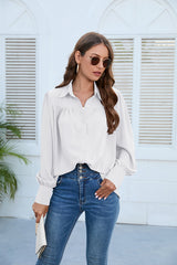 Puff Sleeve Collared Neck Shirt - Flyclothing LLC