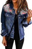 Mixed Print Distressed Button Front Denim Jacket - Flyclothing LLC