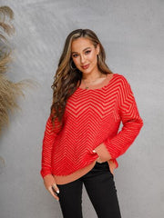 Striped Round Neck Dropped Shoulder Sweater - Flyclothing LLC