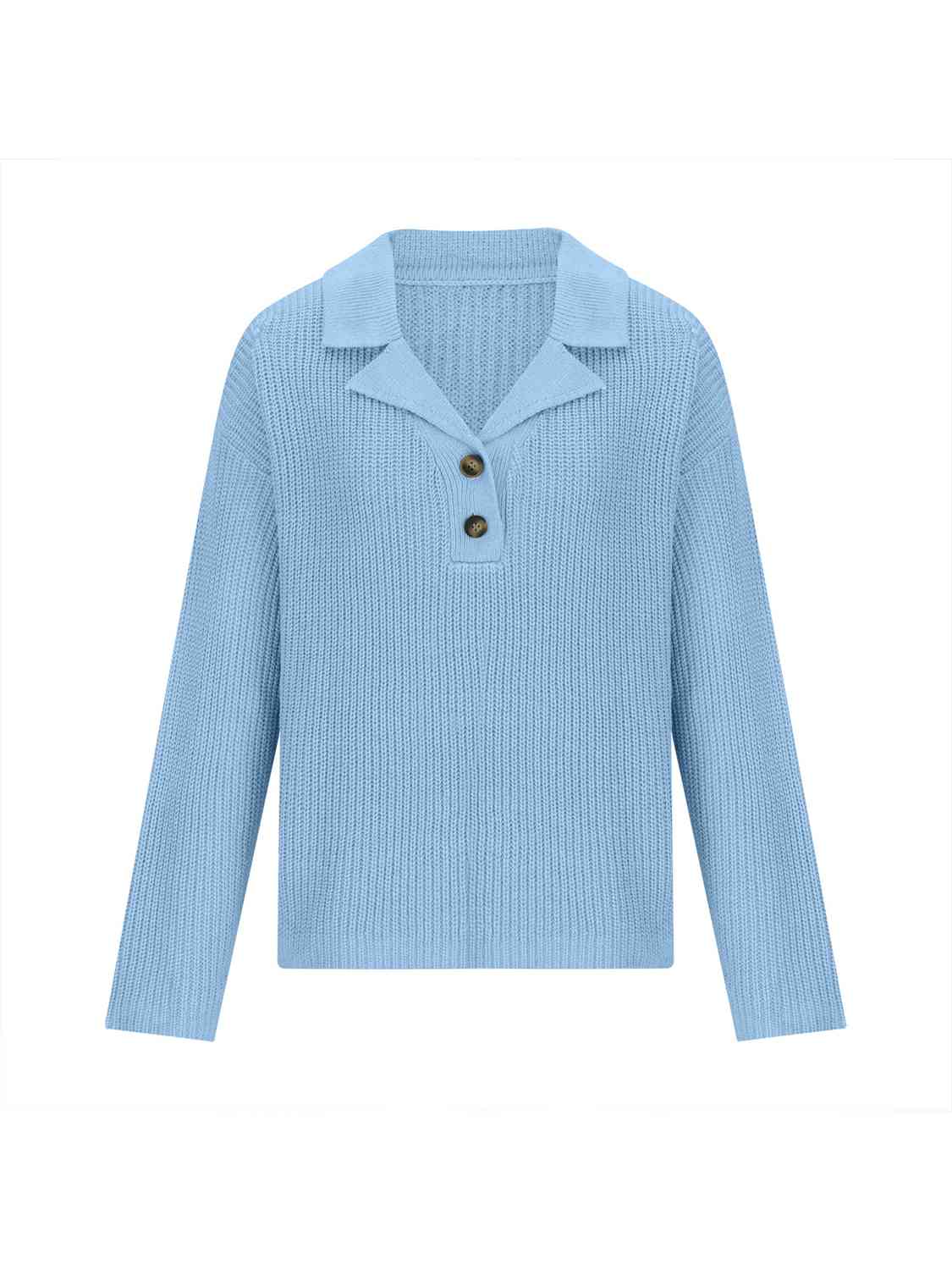 Collared Neck Half Button Knit Top - Trendsi