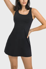 Square Neck Sports Tank Dress with Full Coverage Bottoms - Flyclothing LLC