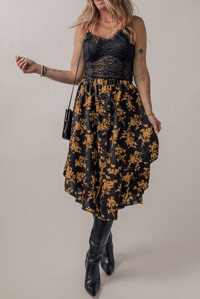 Floral Buttoned Ruffle Hem Skirt - Flyclothing LLC