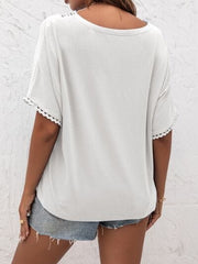 Lace Detail V-Neck T-Shirt - Trendsi