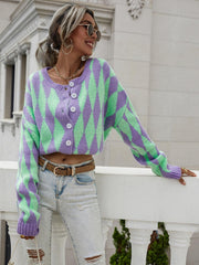 Argyle Button Front Drop Shoulder Cardigan - Flyclothing LLC