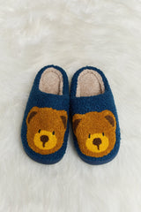 Melody Teddy Bear Print Plush Slide Slippers - Flyclothing LLC