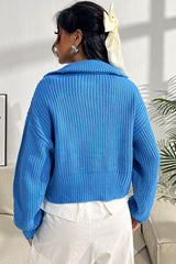 Quarter Zip Dropped Shoulder Sweater - Flyclothing LLC