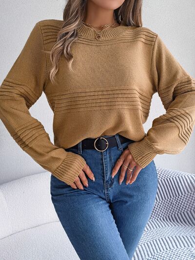 Round Neck Long Sleeve Sweater - Flyclothing LLC