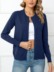 Button Down Round Neck Cardigan - Flyclothing LLC