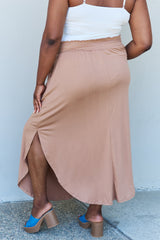 Doublju Comfort Princess Full Size High Waist Scoop Hem Maxi Skirt in Tan - Flyclothing LLC