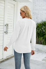 Heathered Flounce Sleeve Curved Hem Top - Trendsi