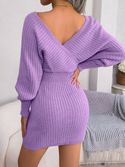 Rib-Knit Dolman Sleeve Sweater Dress - Flyclothing LLC