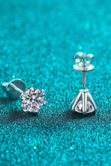 1 Carat Moissanite Rhodium-Plated Stud Earrings - Trendsi