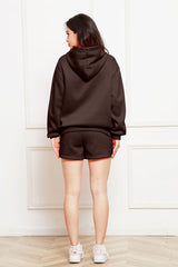 Drop Shoulder Long Sleeve Hoodie and Shorts Set - Flyclothing LLC