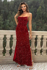 Sequin Backless Split Maxi Dress - Flyclothing LLC