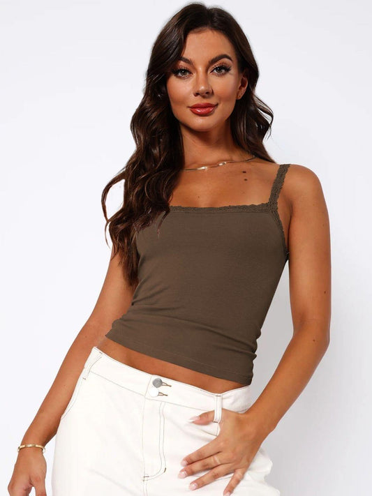 Lace Trim Straight Neck Cami - Trendsi